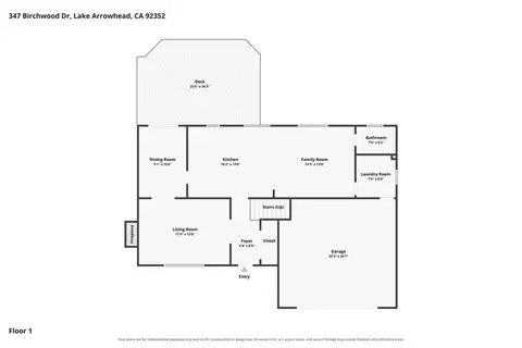 Floorplan - 347 Birchwood, Lake Arrowhead, CA 92352 photo 1 of 3