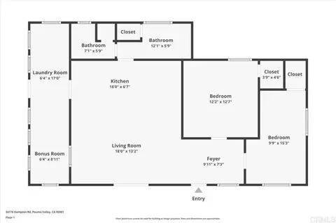 Floorplan - 34174 Hampton Rd, Pauma Valley, CA 92061 photo 1 of 1