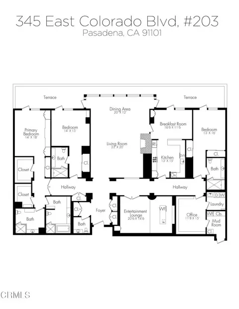 Floorplan - 345 E Colorado Blvd #203, Pasadena, CA 91101 photo 1 of 2