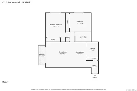Floorplan - 933 D Ave, Coronado, CA 92118 photo 1 of 1