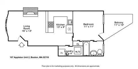 Floorplan - 107 Appleton St #2, Boston, MA 02116 photo 1 of 1