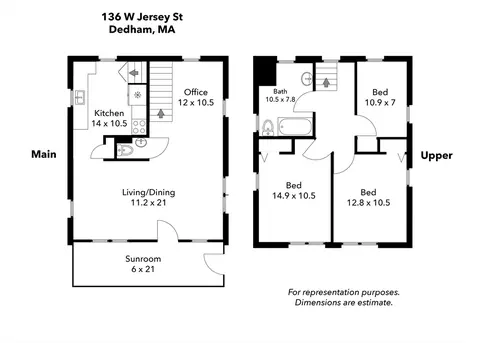 Floorplan - 136 W Jersey St, Dedham, MA 02026 photo 1 of 1