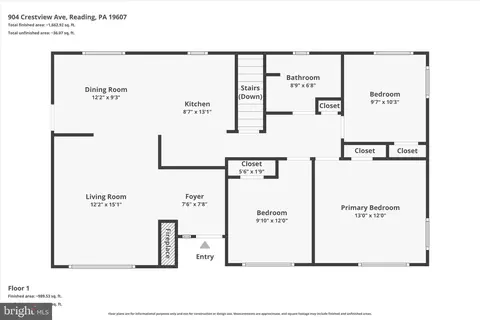 Floorplan - 904 Crestview Ave, Reading, PA 19607 photo 1 of 3
