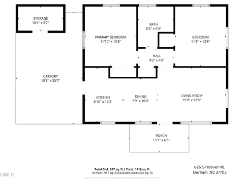 Floorplan - 626 S Hoover Rd, Durham, NC 27703 photo 1 of 1