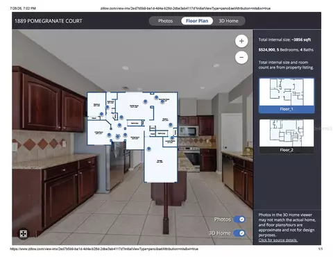 Floorplan - 1889 Pomegranate Ct, Ocoee, FL 34761 photo 1 of 1