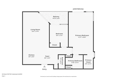 Floorplan - 55 Clinton Pl #307, Hackensack, NJ 07601 photo 1 of 1