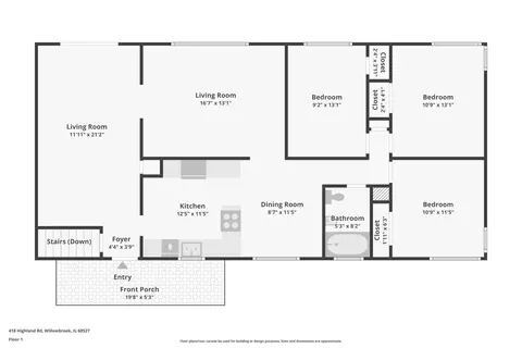 Floorplan - 418 Highland Rd, Willowbrook, IL 60527 photo 1 of 3