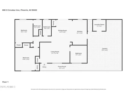 Floorplan - 808 E Cinnabar Ave, Phoenix, AZ 85020 photo 1 of 1