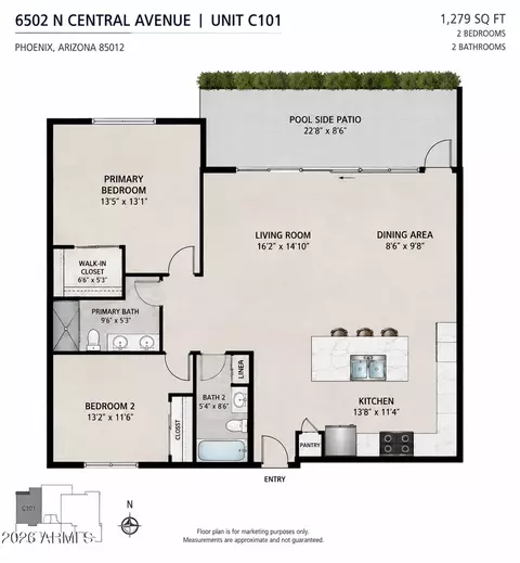 Floorplan - 6502 N Central Ave #C101, Phoenix, AZ 85012 photo 1 of 1