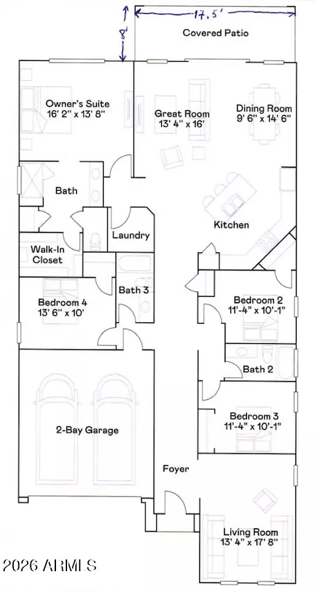 Floorplan - 1402 W Golden Ore Pass, Apache Junction, AZ 85120 photo 1 of 2