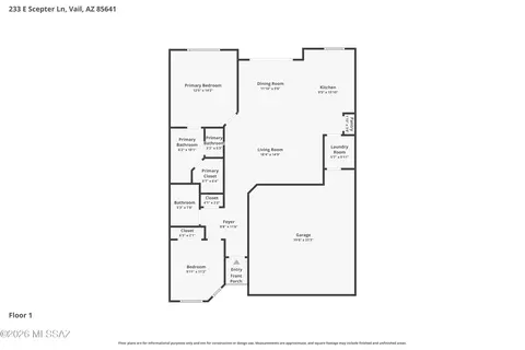 Floorplan - 233 E Scepter Ln, Vail, AZ 85641 photo 1 of 1