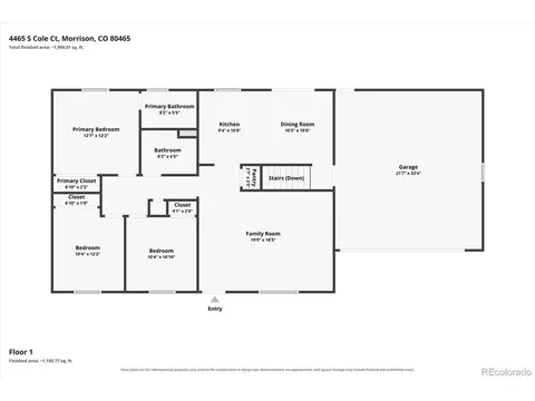 Floorplan - 4465 S Cole Ct, Morrison, CO 80465 photo 1 of 3