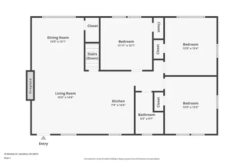 Floorplan - 45 Windsor Dr, Hamilton, OH 45013 photo 1 of 3