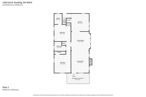 Floorplan - 1220 Third St, Reading, OH 45215 photo 2 of 2