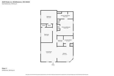 Floorplan - 2629 Ruby Ln, Middletown, OH 45044 photo 1 of 1