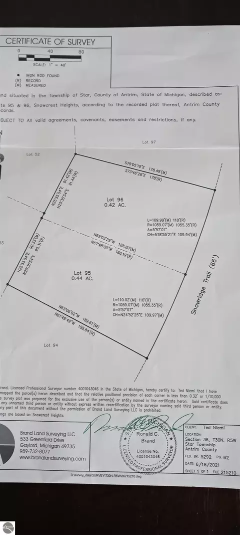 Lot 95-96 Snowridge Trail, Elmira, MI 49730